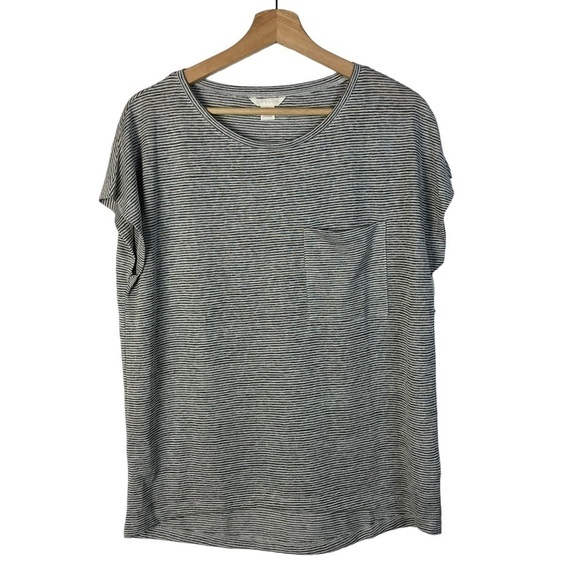 Caslon Light Gray Flora Stripe Pocket Bust Short Sleeve T-Shirt M - Picture 1 of 4